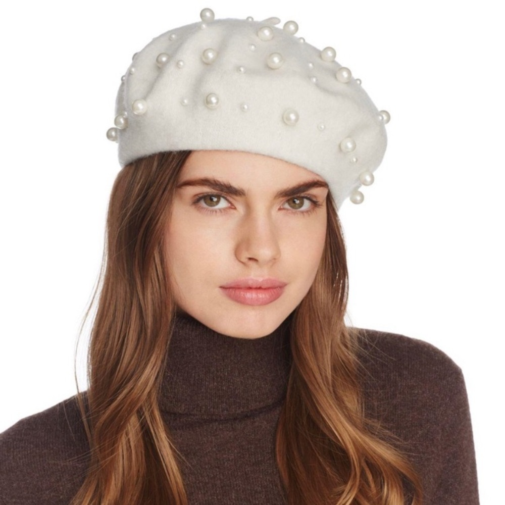 BLOOMINGDALE’S AQUA - WHITE PEARL BERET